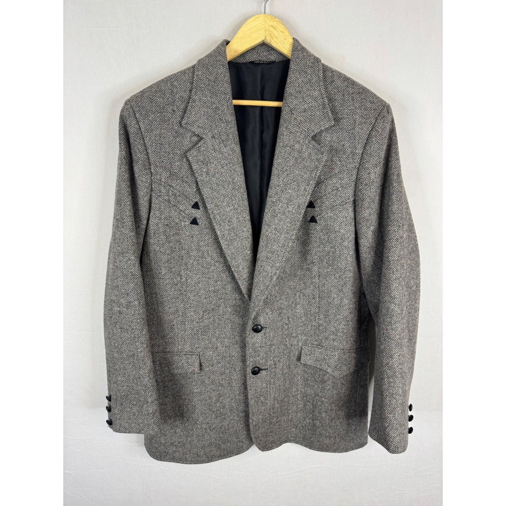 Pioneer Wear Mens Grey Herringbone Wool Western Blazer Jacket Size 44  USA